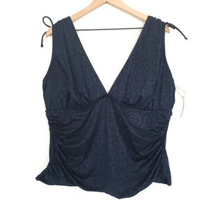 NEW!! Mynah SIZE 24W Navy Blue Tankini Swim Top Women Animal Print Wide Strap